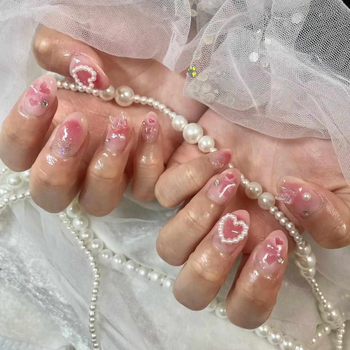 ネイル チークネイル ハート ハンドネイル 🎀AYAKO 🎀中韓ネイルのネイルデザイン