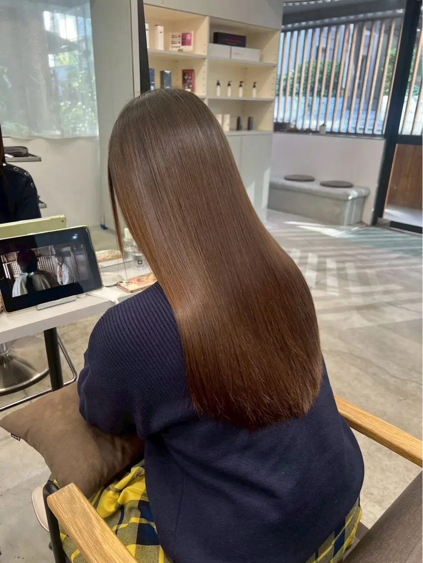 ロング パーマ 縮毛矯正 🍒モテ暖色カラー × うる艶✧ ゆなのヘアスタイル