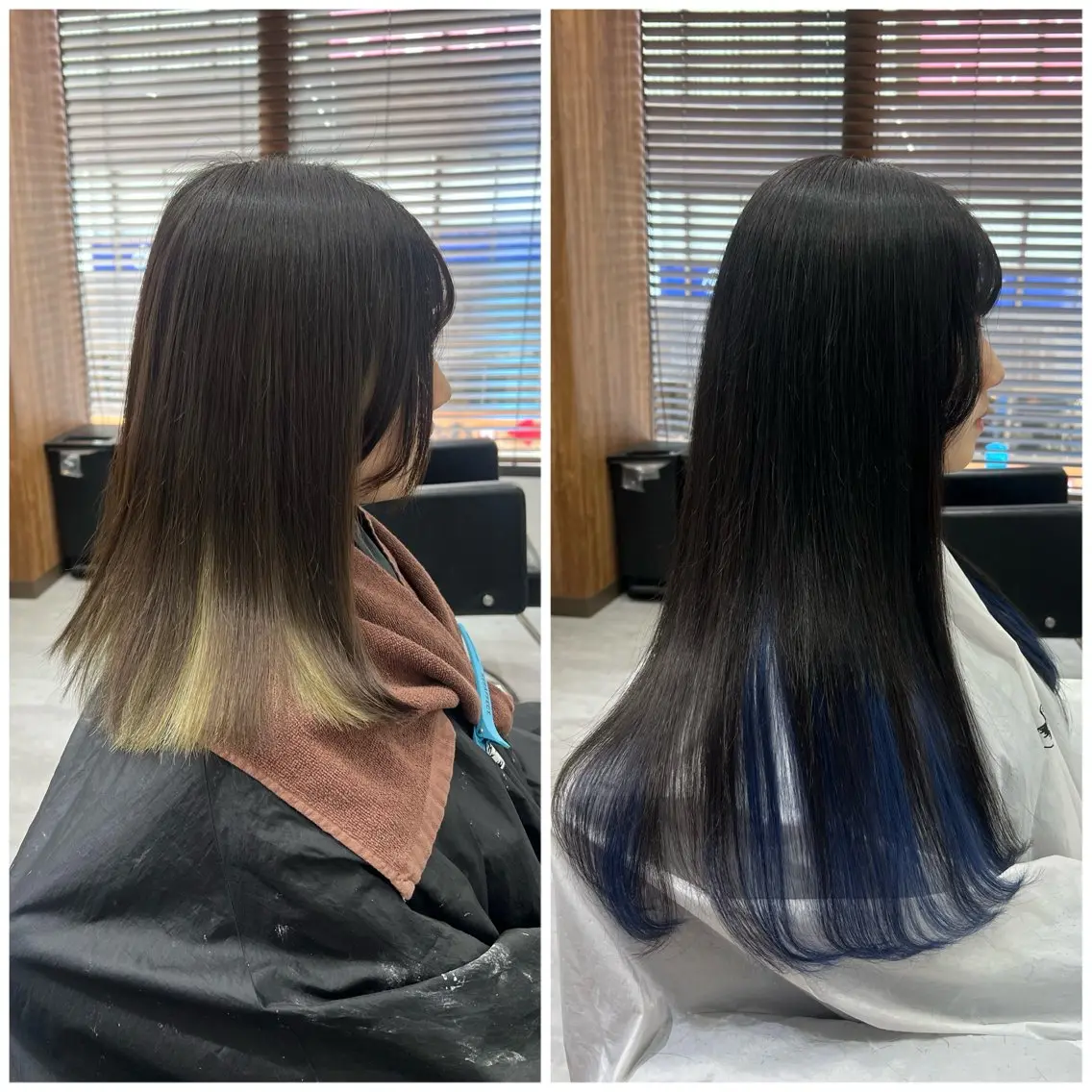 ロング カラー シールエクステ 黒髪 ブルーカラー ブルーブラック ネイビーカラー ショート/ウルフ カットモデル募集のヘアスタイル
