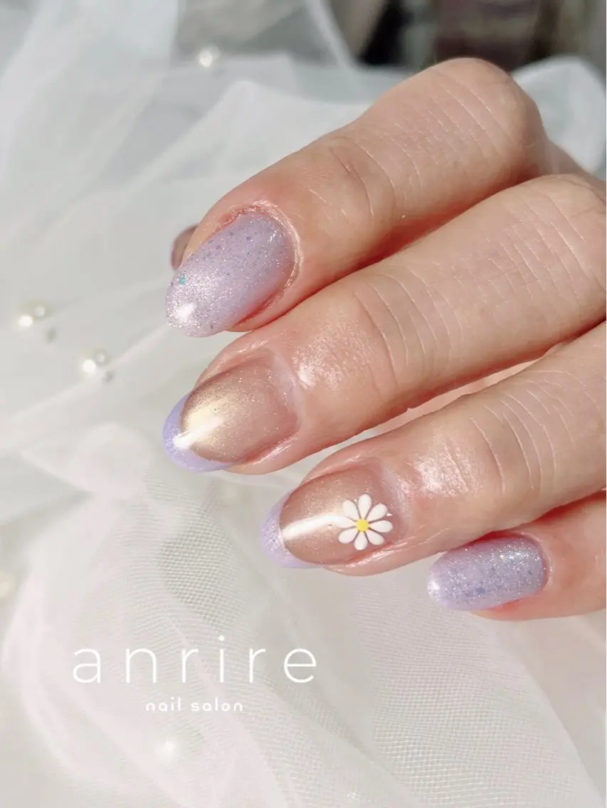 ネイル フラッシュネイル フラッシュマグ フレンチネイル マグネットネイル 春ネイル ハンドネイル nailsalon anrireのネイルデザイン