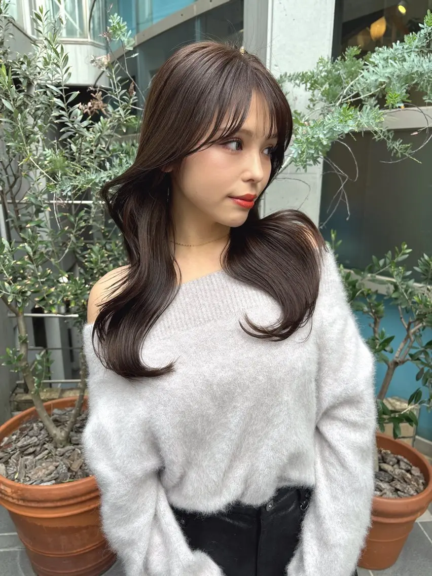 ロング カラー グレージュ レイヤーカット /透明感/千葉怜寿のヘアスタイル