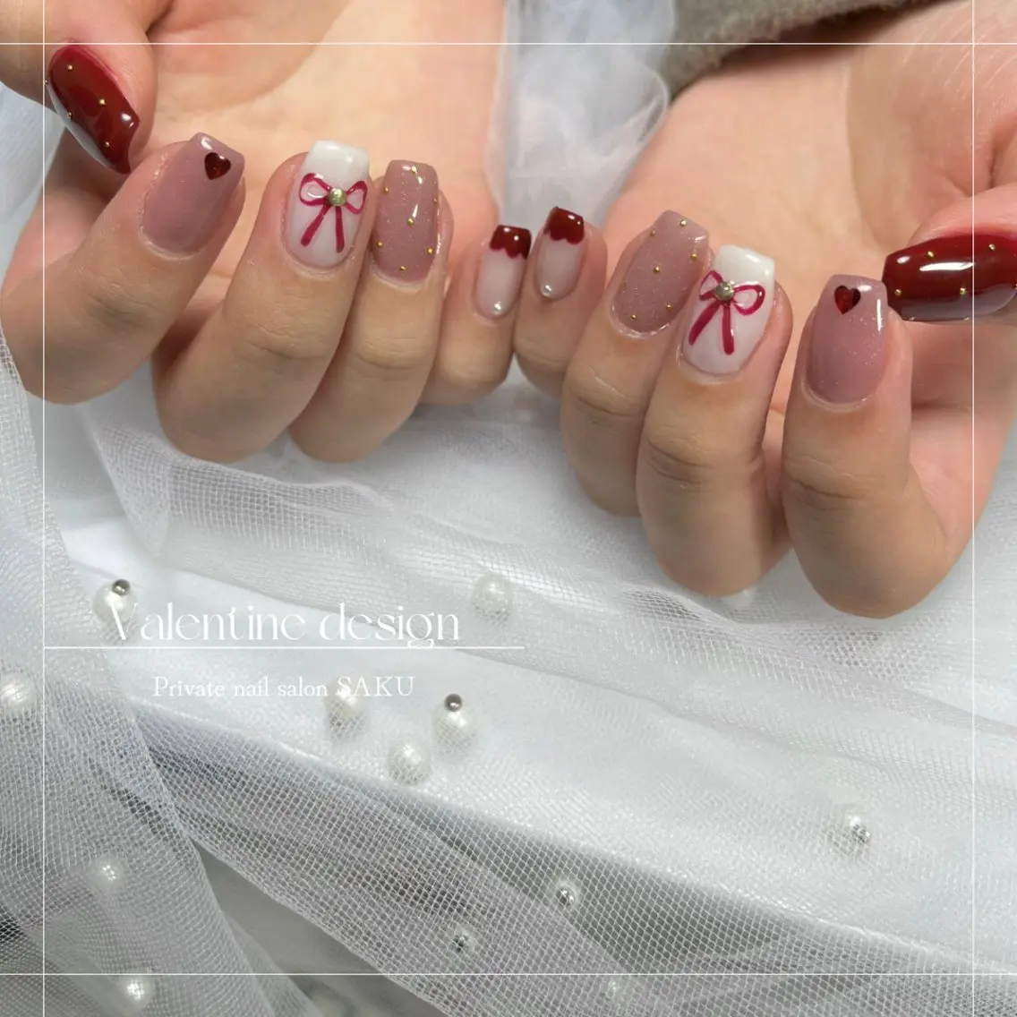 ネイル バレンタイン ハンドネイル SAKU nail 作島茜のネイルデザイン