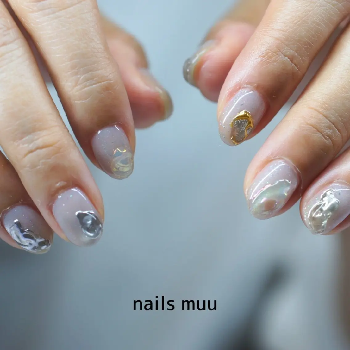ネイル クリアネイル マグネットネイル ニュアンスネイル シルバー nails muu まゆのネイルデザイン
