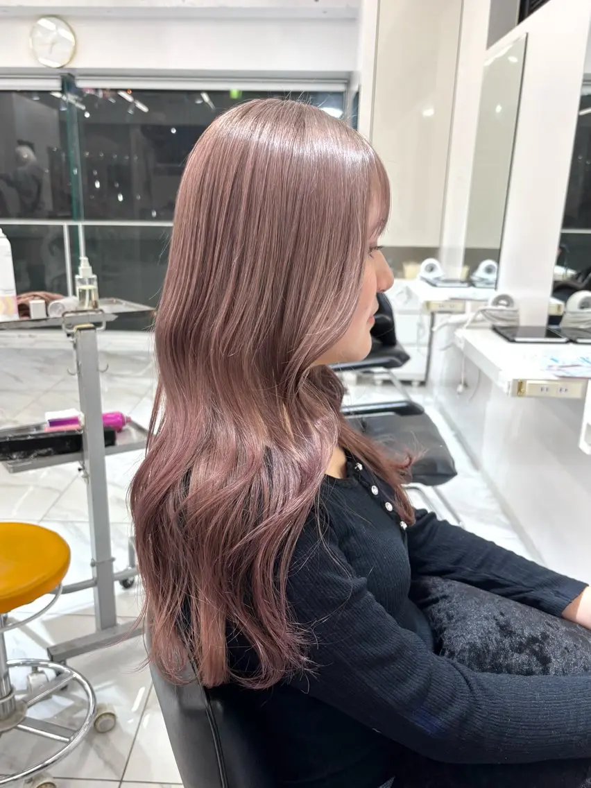 ロング カラー 黒髪 ブリーチ ピンクカラー ヘアカラー 🩶大人韓国ヘア 渋谷/Satsukiのヘアスタイル