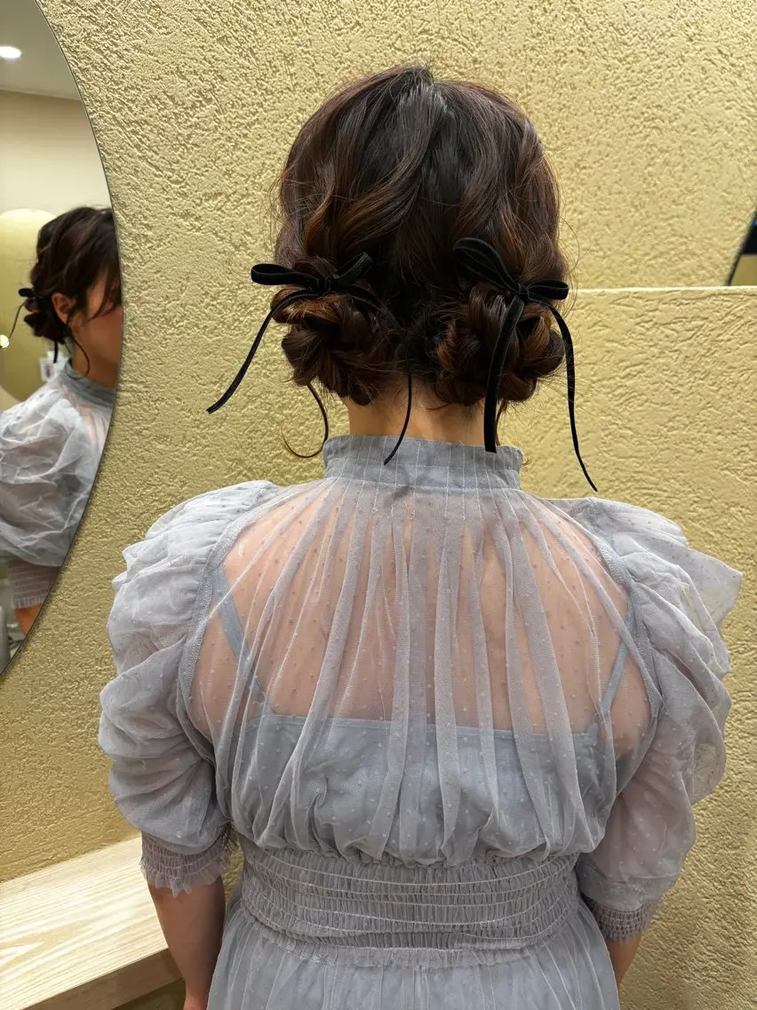 セミロング ヘアアレンジ お団子ヘア え りのヘアスタイル