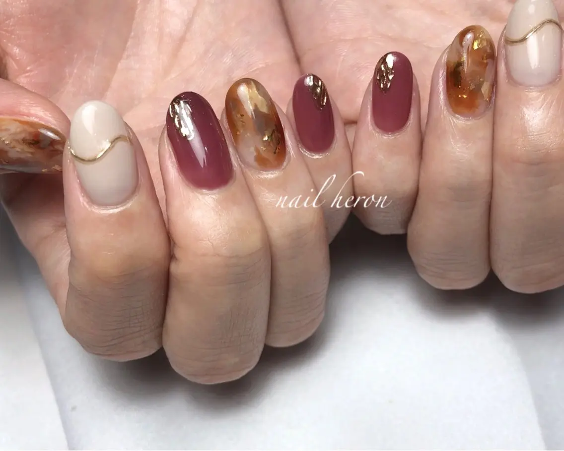 ネイル べっ甲ネイル ハンドネイル saki_ nail heronのネイルデザイン