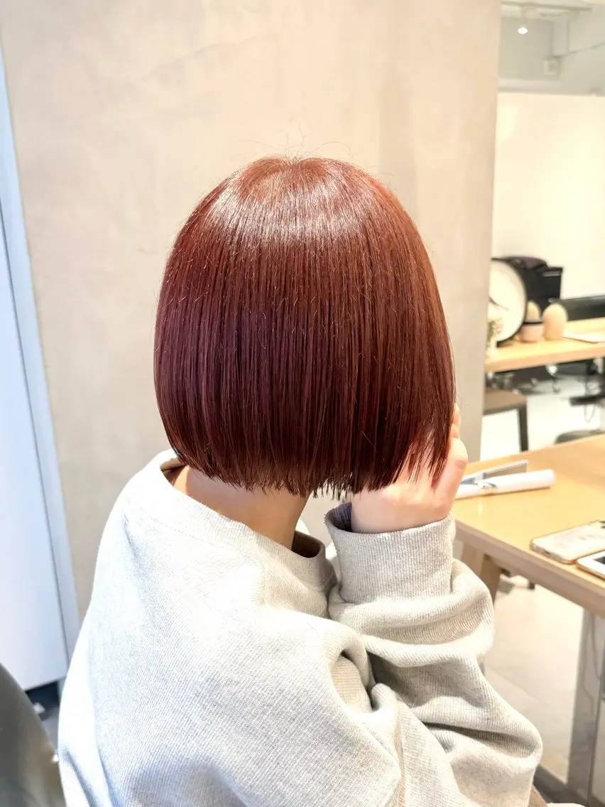 ショート カラー ブラウンカラー オレンジ オレンジブラウン ボブ カット ヘアカラー トリートメント ツヤ髪/透け感ヘア 💎Nokaのヘアスタイル