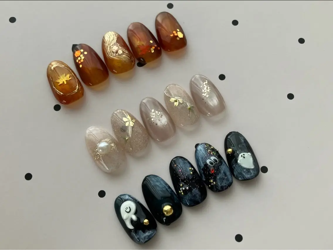 【オフなし】秋の紅葉マグネットニュアンスデザイン🍁【ピールオフベース/パラジェル可】の写真
