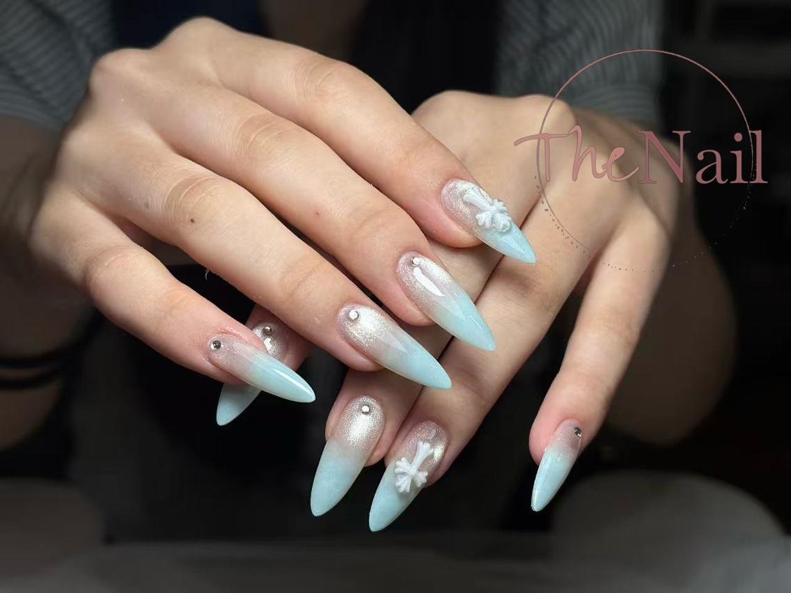 ネイル チークネイル 長さ出し フラッシュネイル フレンチネイル ガラスフレンチ ハンドネイル ハンドケア The Nail 大久保店のネイルデザイン