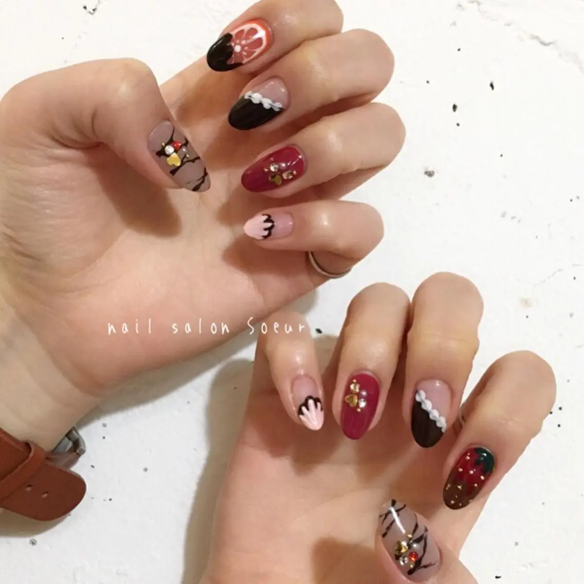 ネイル アートネイル ジェルネイル 持ち込み バレンタイン ハンドネイル nail salon Soeurのネイルデザイン