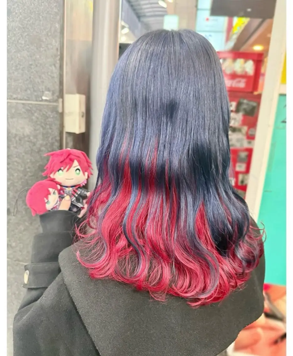ミディアム カラー ネイビーカラー レッドカラー ヘアカラー TSUNO🦖 派手髪/オタク美容師のヘアスタイル
