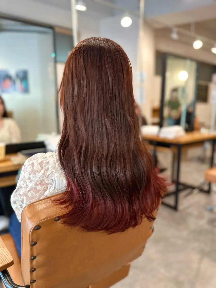 ロング カラー ブラウンカラー グラデーションカラー レッドカラー レッドブラウン ヘアカラー トリートメント 特殊カラー特化 ✂️SHIAN フジのヘアスタイル