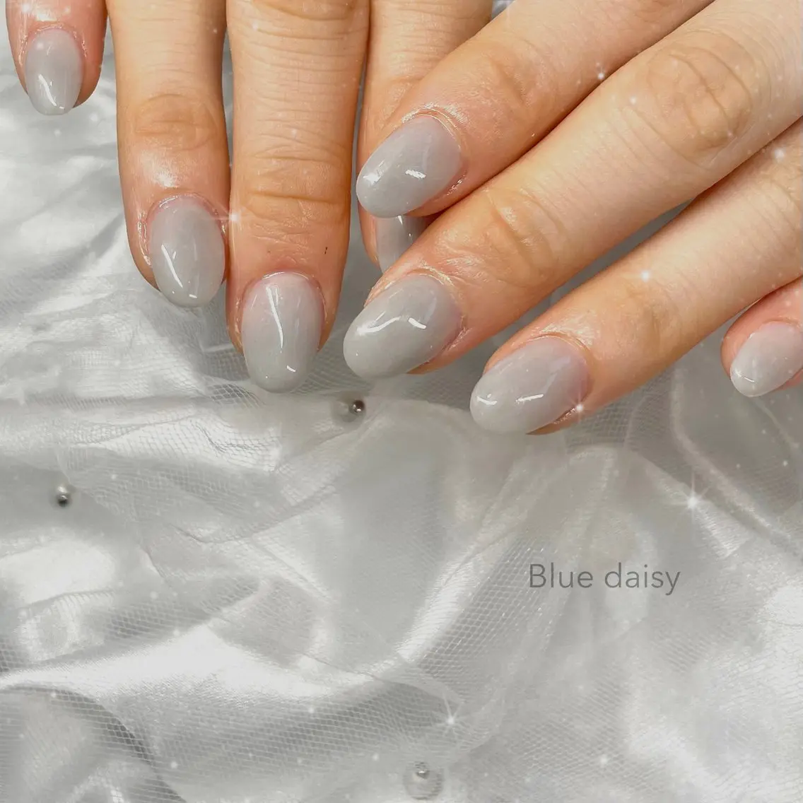 ネイル スカルプネイル ショートネイル ハンドネイル Blue daisy RIN🎀のネイルデザイン