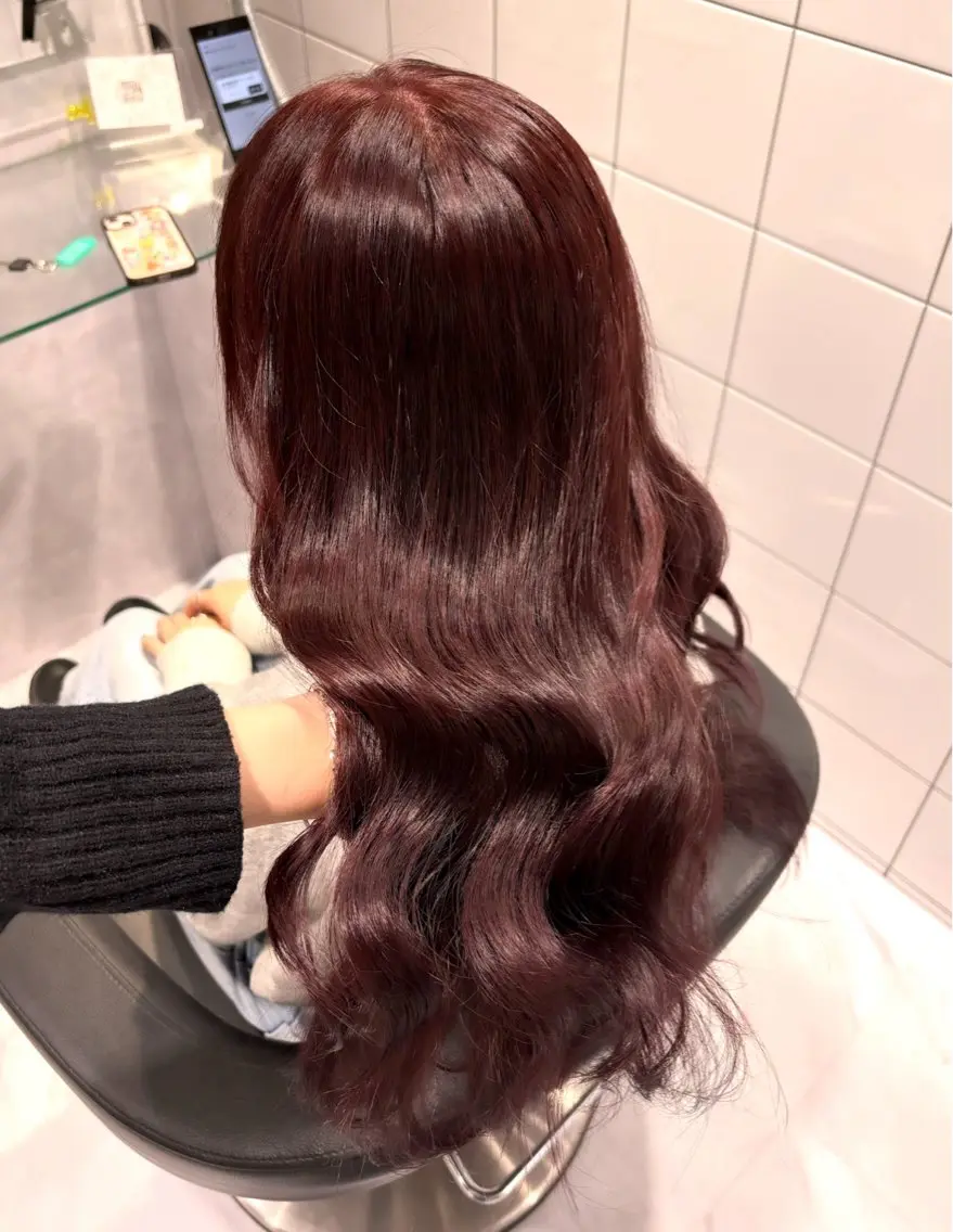 ロング カラー ブリーチ ボルドーカラー ダブルカラー ブリーチなしカラー レッドカラー 表参道♡暗髪♡ 艶カラー♡アユミのヘアスタイル