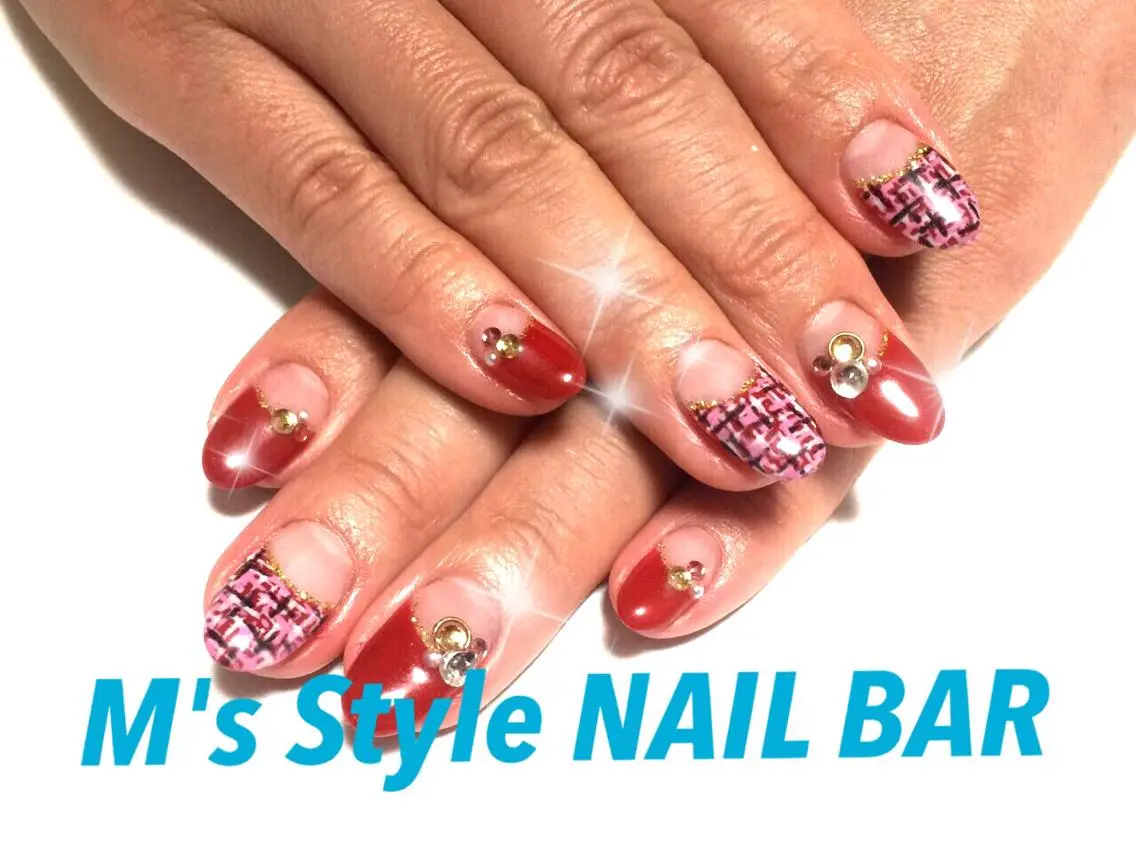 ネイル フレンチネイル 持ち込み ツイードネイル ハンドネイル M's Style NAIL BARのネイルデザイン