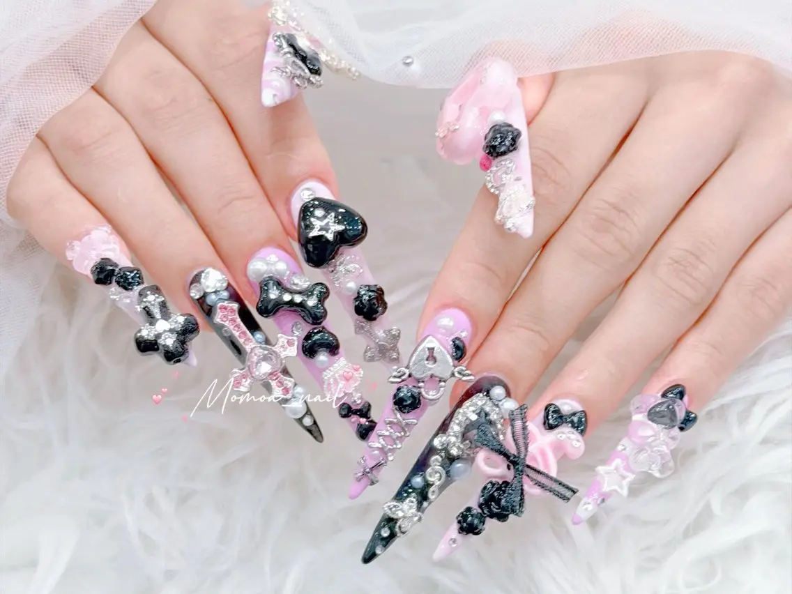ネイル 成人式 大理石ネイル(マーブル) 持ち込み ネイルチップ 冬ネイル ハンドネイル MoMoA Nail ネイル長さ出し専門店のネイルデザイン