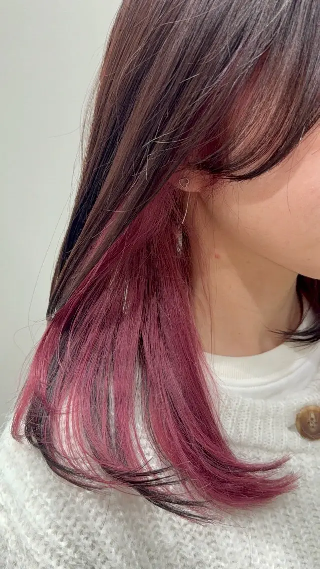 セミロング カラー ブリーチ ケアブリーチ ダブルカラー インナーカラー ピンクカラー カット ヘアカラー インナーカラー 推し ブリーチ  髪質改善のヘアスタイル