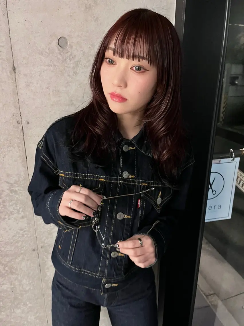 ミディアム カラー 黒髪 ボルドーカラー カット ヘアカラー トリートメント yuuna/ ハッシュカット🎀のヘアスタイル