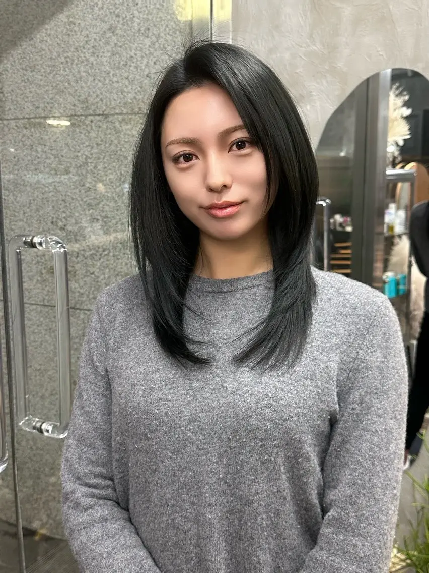 セミロング カラー カット ヘアカラー ハイライト、レイヤー カット/西梅田/中西のヘアスタイル