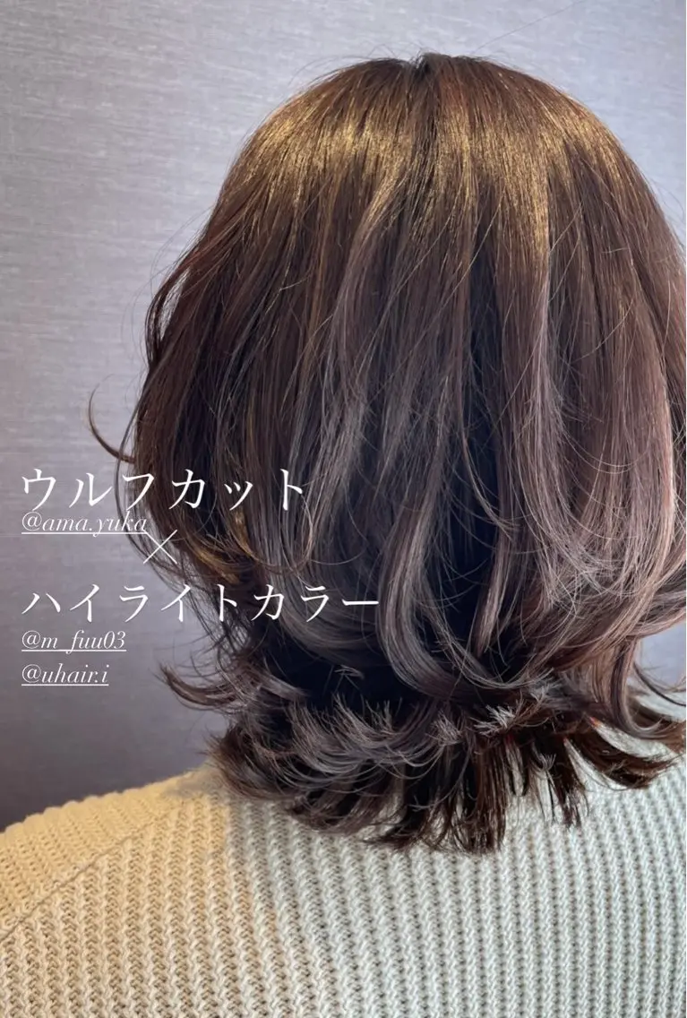 ミディアム カラー ハイライトカラー ハイライト 韓国風パーマ❁ fu-ka❁艶カラーのヘアスタイル