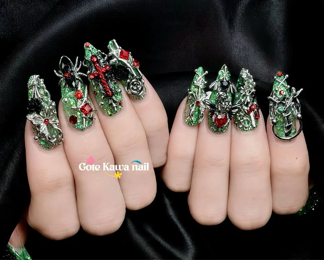 ネイル フラッシュネイル グリーン 持ち込み 夏ネイル ハンドネイル ハンドケア Gote Kawa nail salonのネイルデザイン