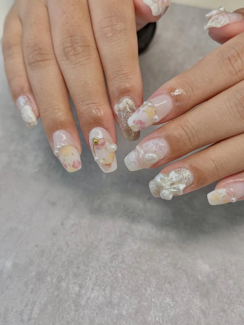 ネイル レース リボン ハンドネイル nailroom amyのネイルデザイン
