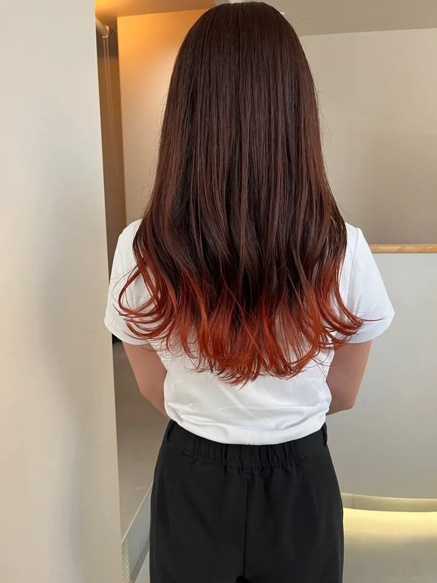 ロング カラー ブリーチ オレンジ ヘアカラー トリートメント 平尾✨ブリーチ&ダブ ルカラー✨Tommyのヘアスタイル