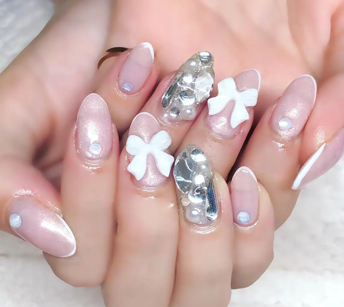 ネイル フレンチネイル ジェルネイル キラキラネイル 韓国ネイル ピンク Nyanco Nailのネイルデザイン