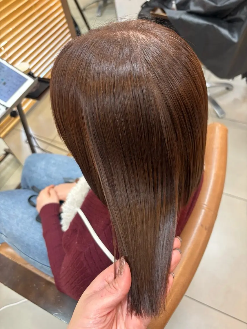 ミディアム カラー ブラウンカラー オレンジ オレンジブラウン ヘアカラー 頭皮×髪質改善 透明感カラー💎中村のヘアスタイル