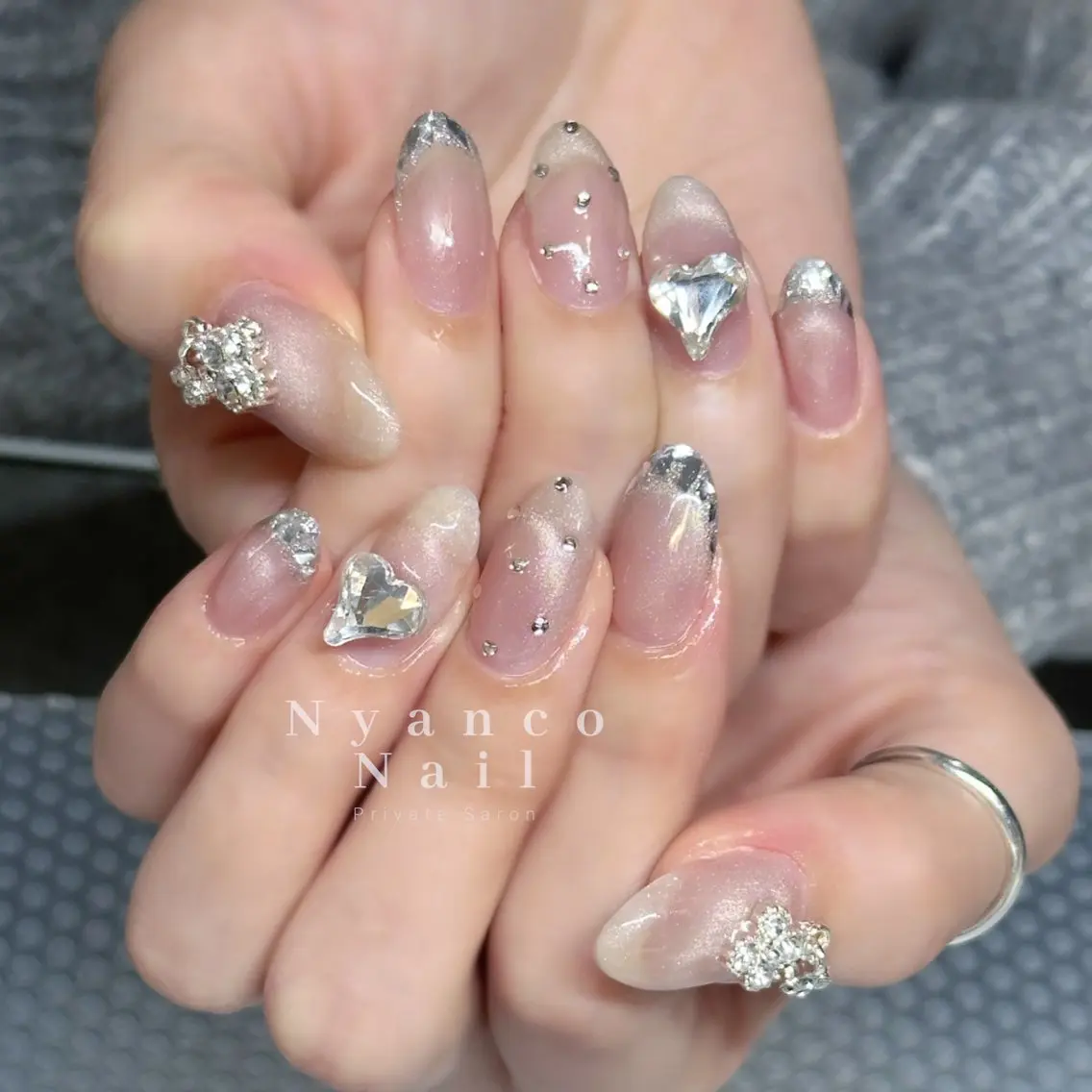 ネイル フレンチネイル ジェルネイル ガラスフレンチ キラキラネイル マグネットネイル Nyanco Nailのネイルデザイン