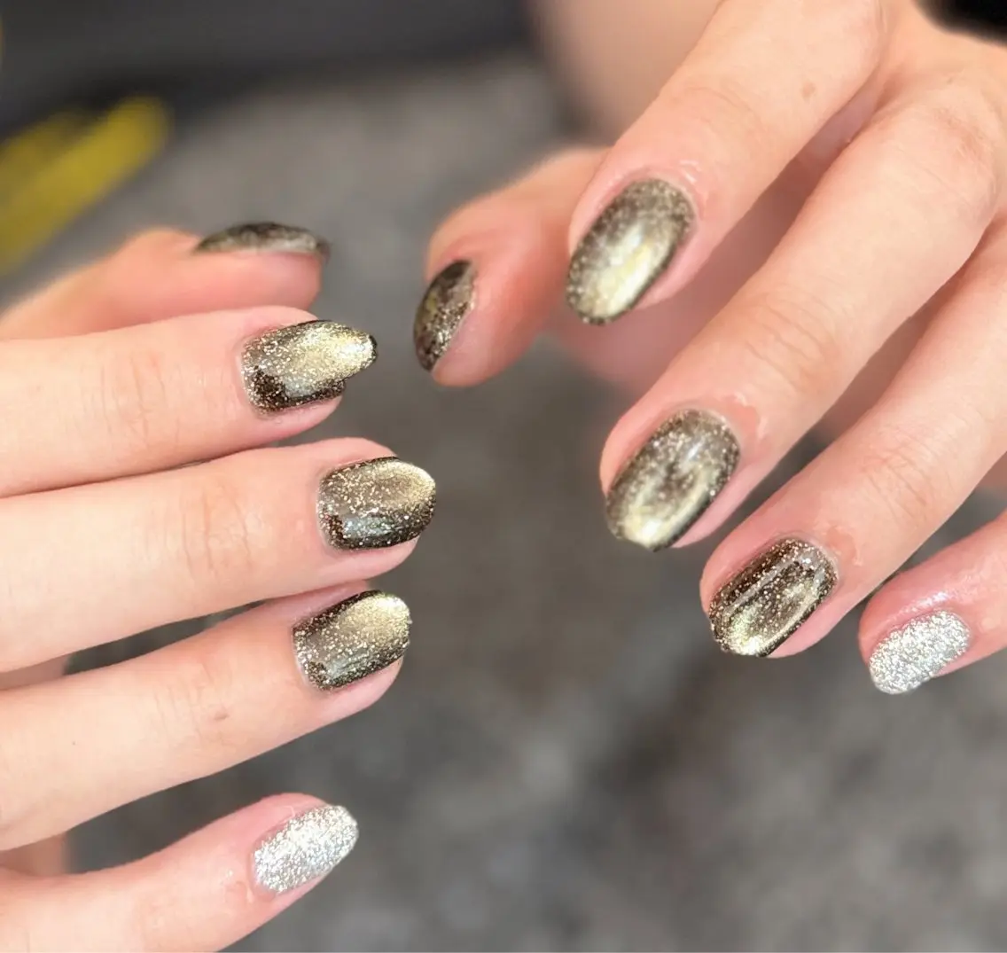 ネイル ジェルネイル マグネットネイル メンズネイル シルバー ハンドネイル MIMnail メンズネイリストのネイルデザイン