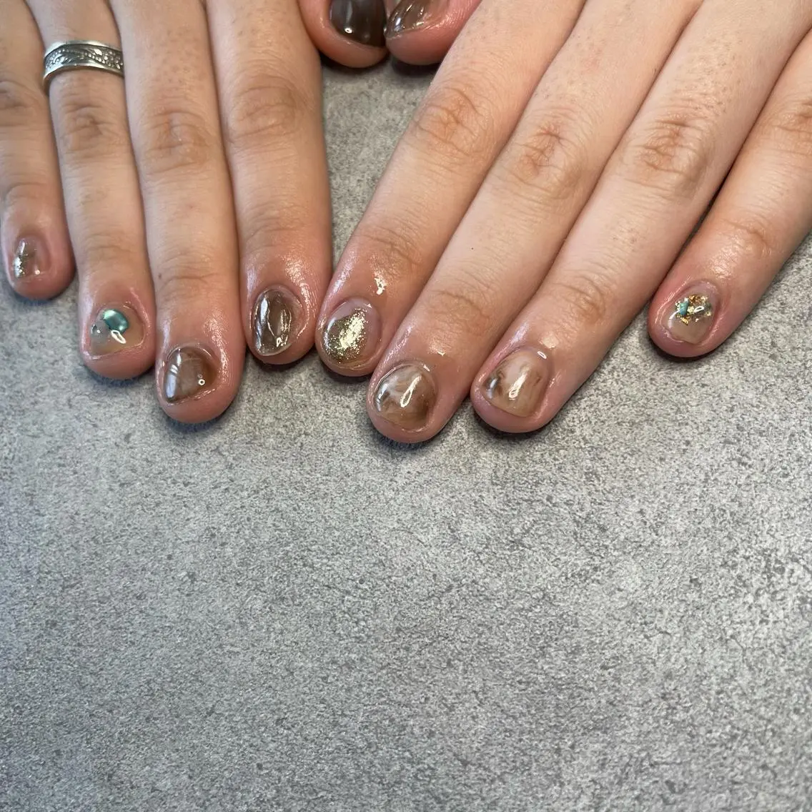 ネイル アートネイル ブラウン フットネイル フレンチネイル ジェルネイル Nail Salon ECLAREのネイルデザイン
