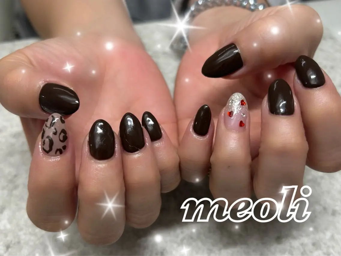 ネイル アートネイル ブラウン ハンドネイル nail salon meoli　アヤのネイルデザイン