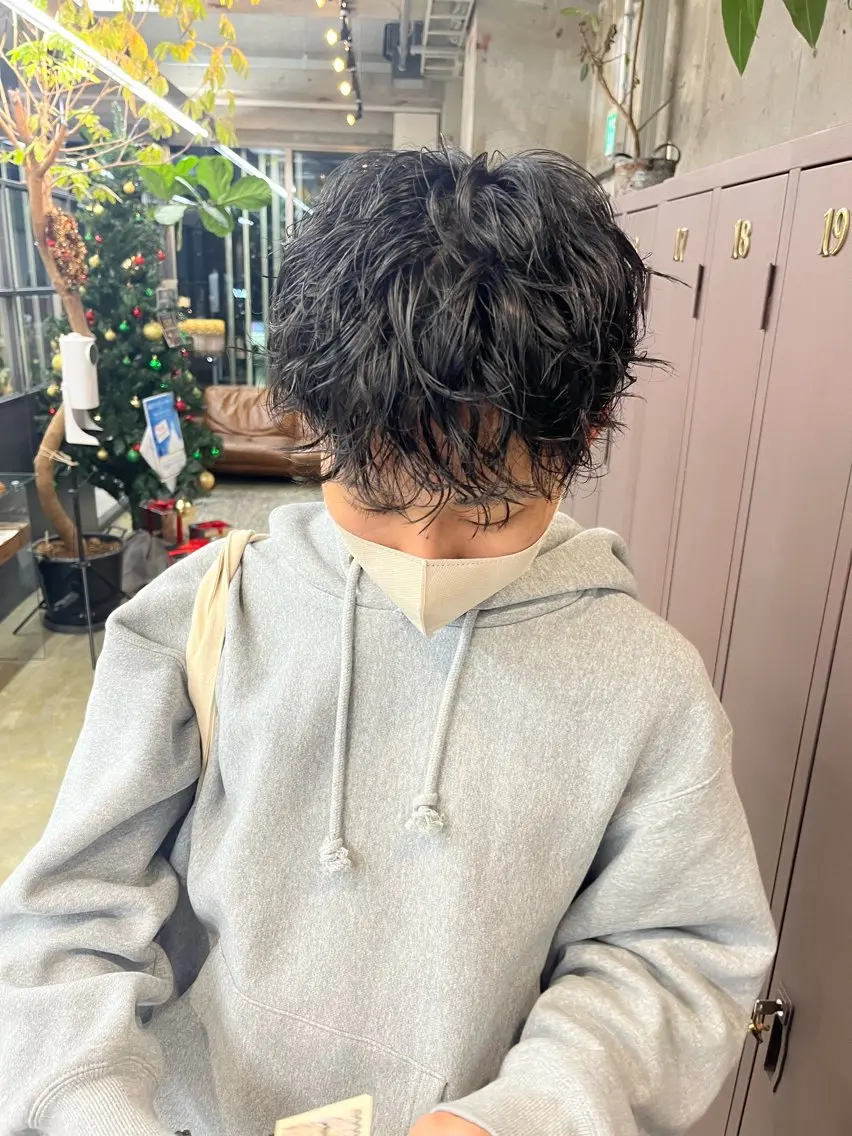 ショート パーマ メンズ メンズパーマ スパイラルパーマ ナガノリノ /ボブ/ ベージュ/暖色のヘアスタイル