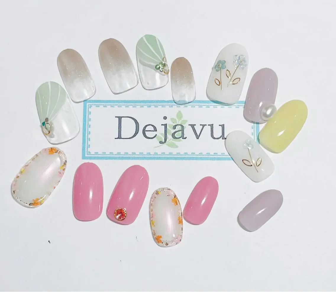 ネイル アートネイル ジェルネイル シンプルネイル 春ネイル ハンドネイル Nail salon Dejavu 🌿のネイルデザイン