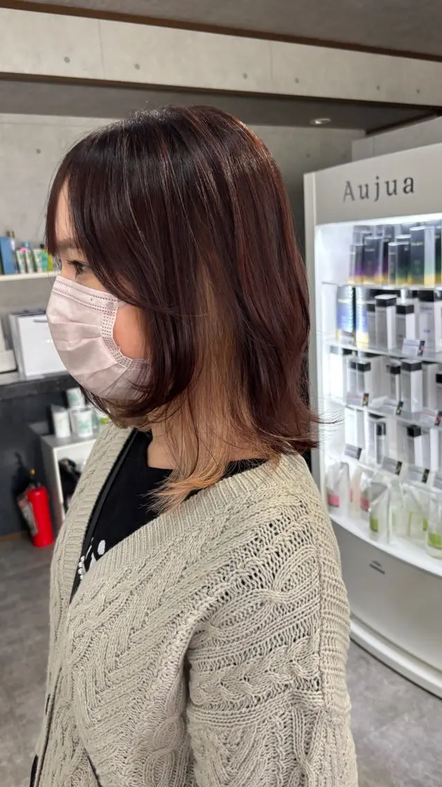 ミディアム ショートボブ ボブ ハイライト 髪質改善 レイヤーカット REVE 美容室のヘアスタイル