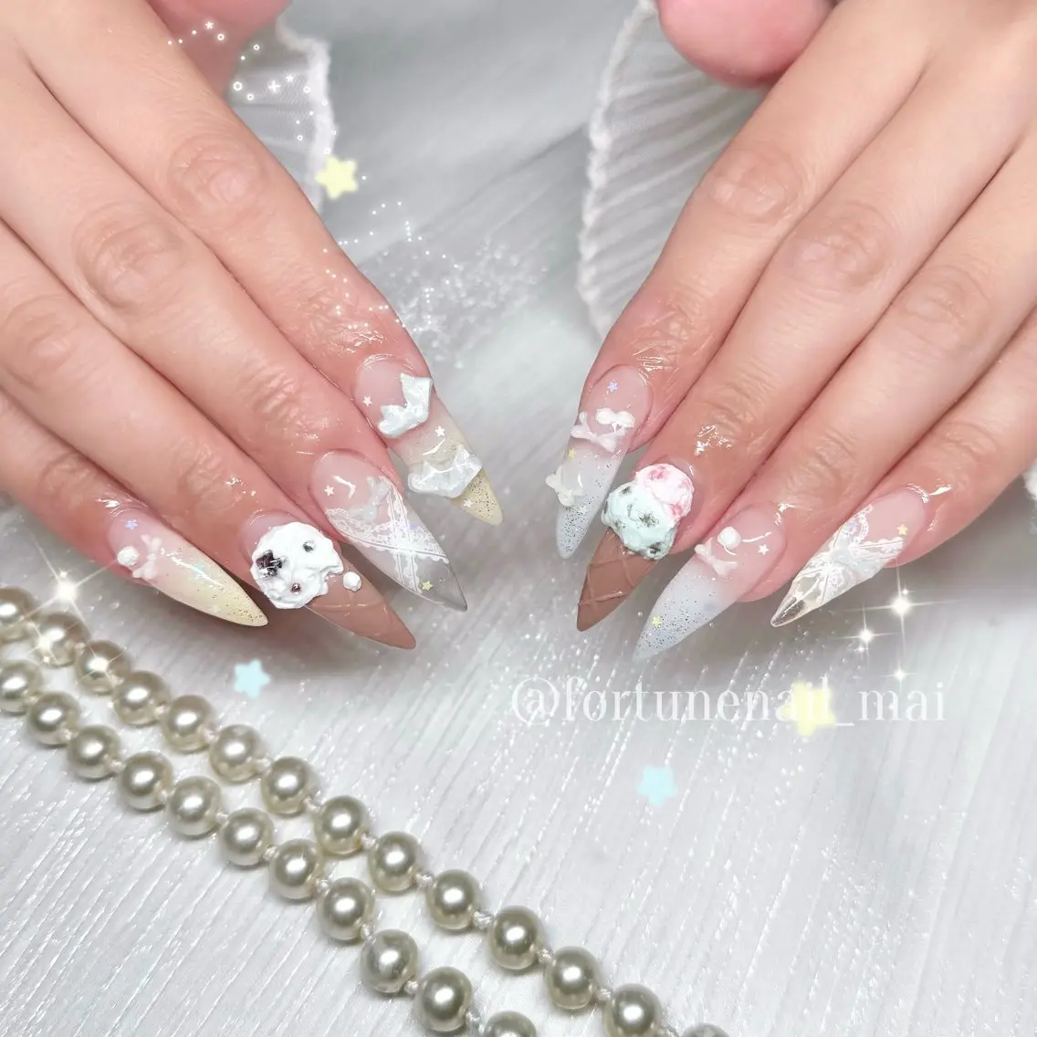 ネイル アートネイル 氷ネイル・うるうるネイル ハンドネイル 🎀Mai 🎀✩.のネイルデザイン