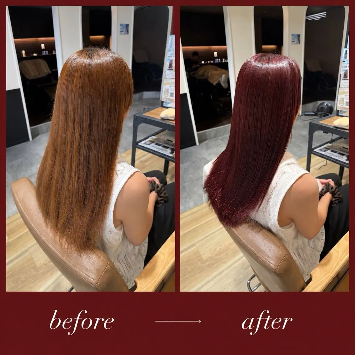 セミロング カラー レッドカラー トリートメント ヘアカラー トリートメント フジイイブキ 髪質改善カラーのヘアスタイル