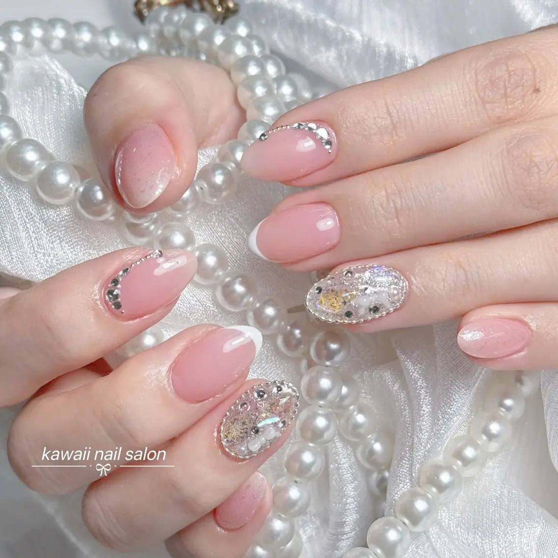 ネイル チークネイル ドット フレンチネイル 韓国ネイル レース Kawaii _Nailのネイルデザイン
