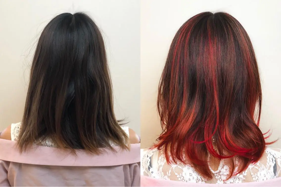 セミロング カラー バレイヤージュ レイヤーカット ヘアカラー ✨デザインカラー✨ ハイトーン　森貴章のヘアスタイル