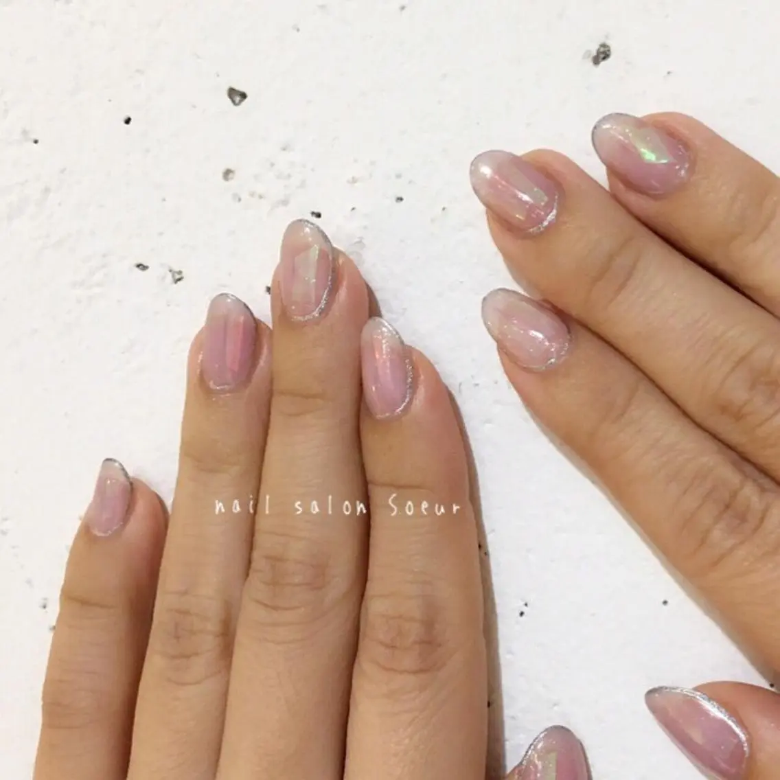 ネイル アートネイル ジェルネイル キラキラネイル 持ち込み シルバー ハンドネイル nail salon Soeurのネイルデザイン