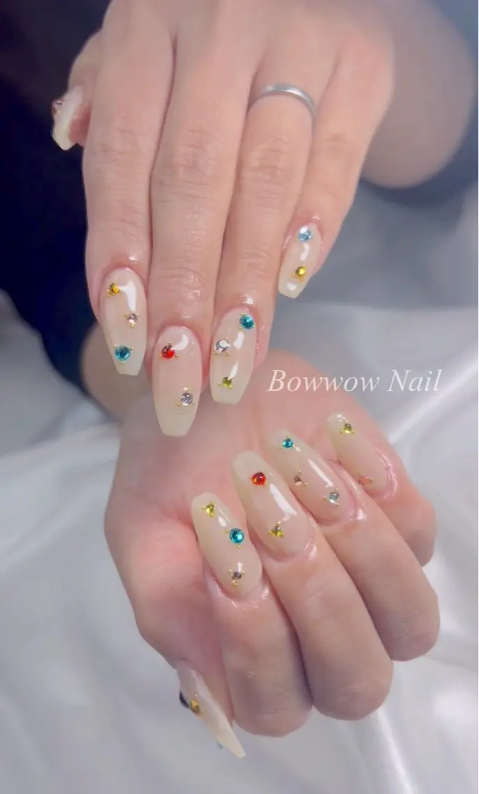 ネイル 長さ出し キラキラネイル 韓国ネイル 持ち込み シンプルネイル Bow wow Nail さや🧸のネイルデザイン