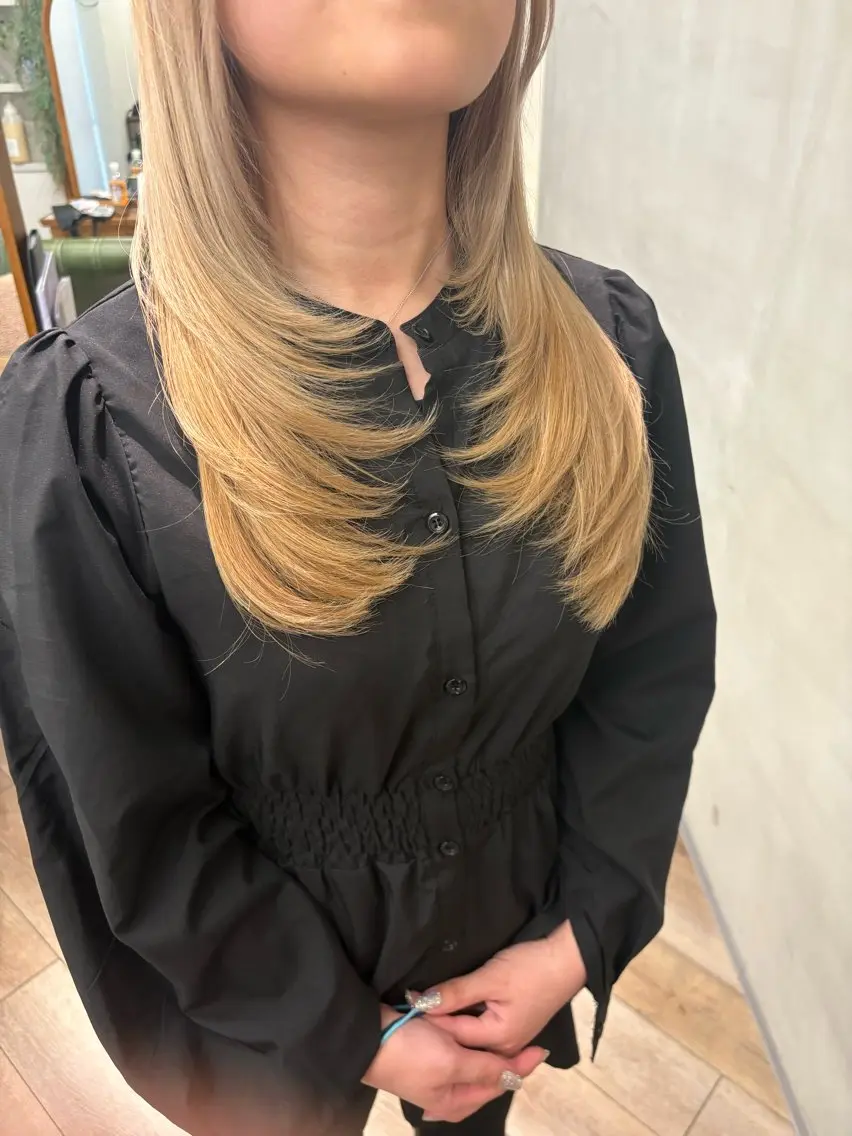 ロング カラー カット ヘアカラー 鮫島海斗☆レイヤー☆ ケアブリーチのヘアスタイル