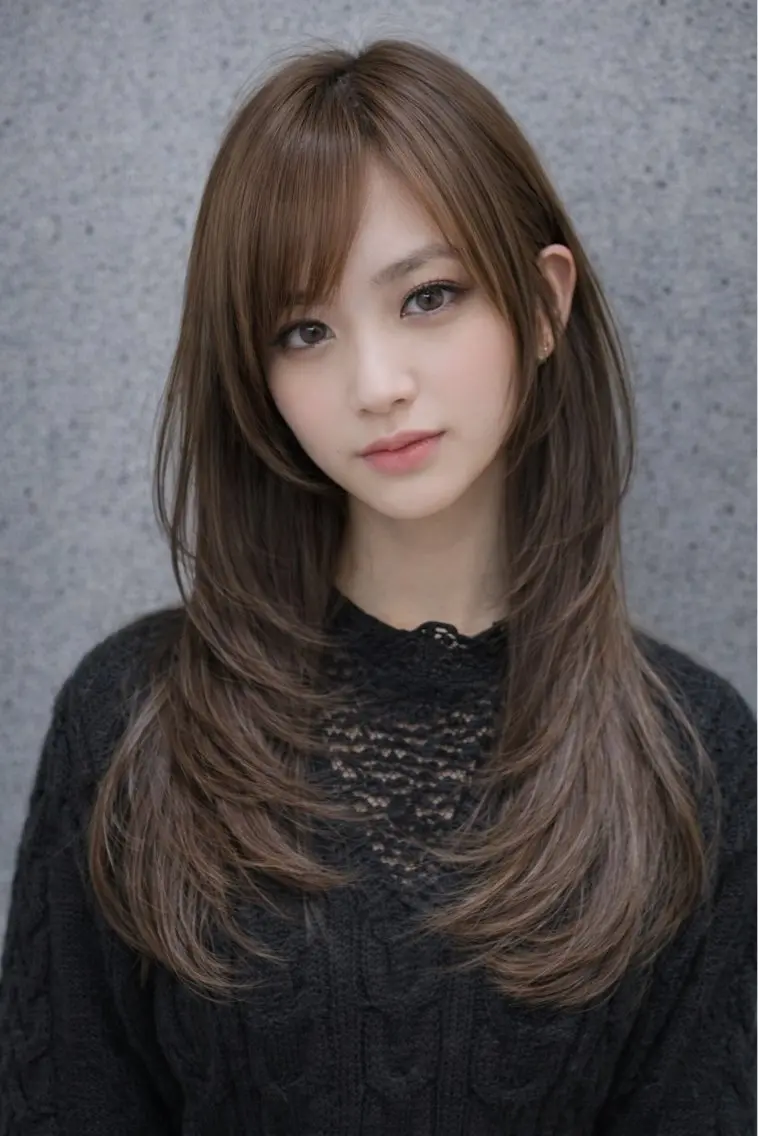 ロング パーマ 顔周りカット 縮毛矯正 酸性ストレート ストレートパーマ カット 縮毛矯正 トリートメント 艶髪酸性ストレート /髪質改善/寺田警二のヘアスタイル