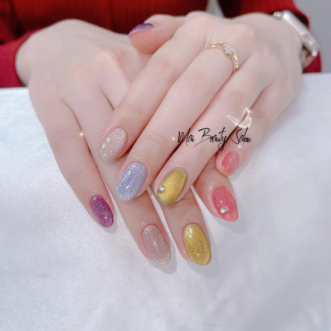 ネイル オーロラネイル チークネイル 長さ出し フラッシュネイル フットネイル MaiBeauty dodoのネイルデザイン