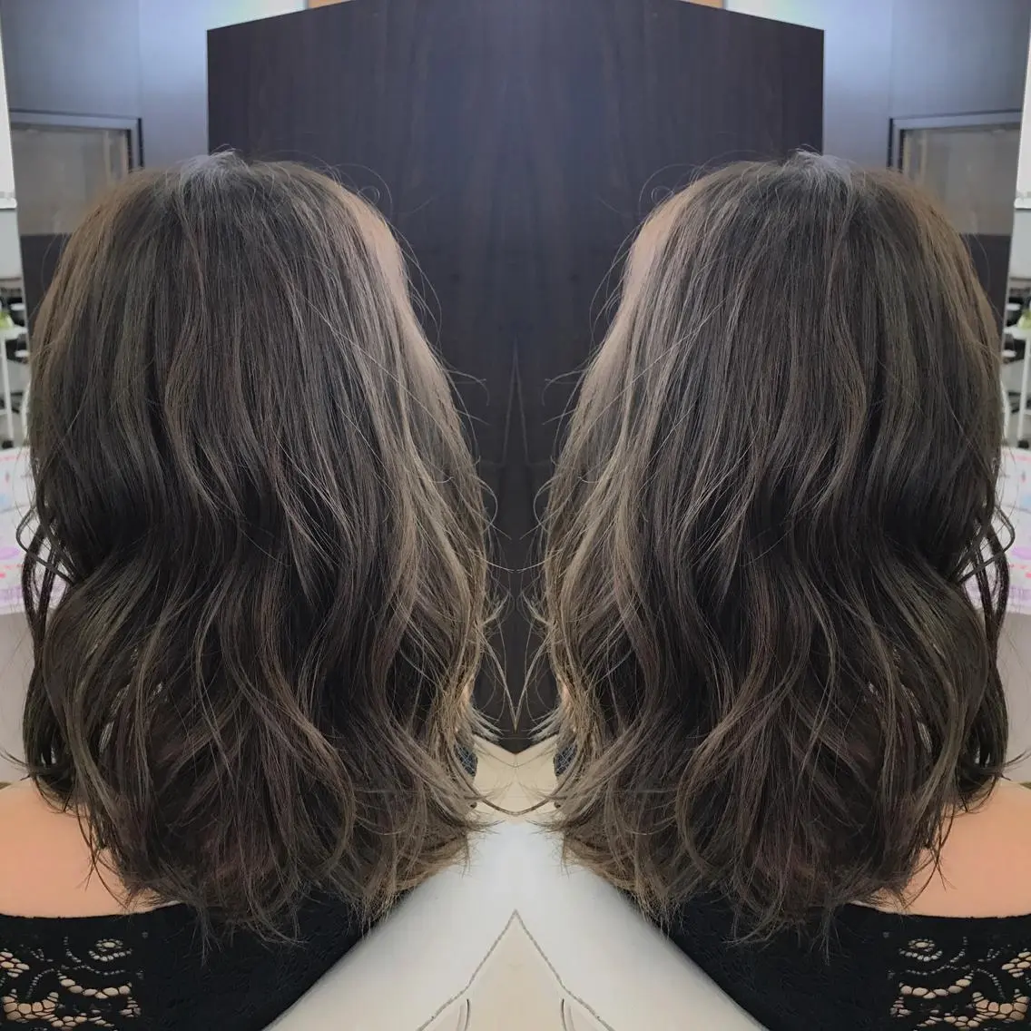 セミロング カラー 透明感カラー Oopsレイヤー 加藤澄都のヘアスタイル