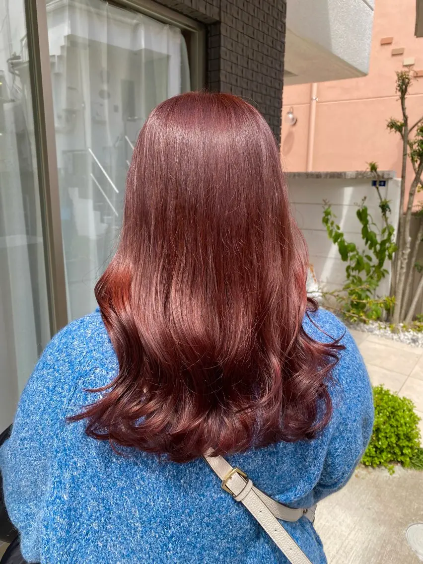 セミロング カラー ブリーチ ブラウンカラー ブリーチなしカラー ピンクカラー ピンクブラウン カット ヘアカラー ヘッドスパ グレージュ/レイヤー /韓国ヘア/RISAのヘアスタイル