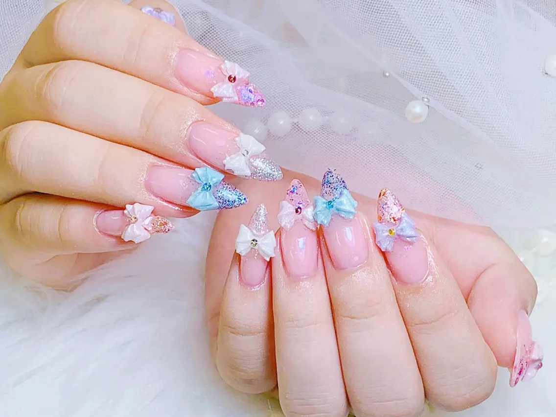 ネイル チークネイル 長さ出し フラッシュネイル フレンチネイル グラデーション ハンドネイル AN NAIL SALONのネイルデザイン