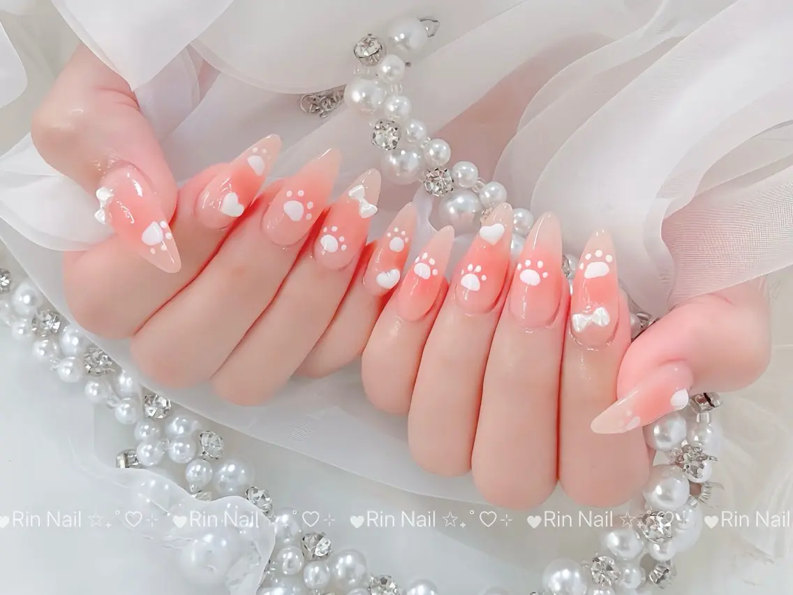 ネイル ブルー ジェルネイル ガーリー グラデーション グリーン ハンドネイル Rin Nail 新大久保店のネイルデザイン