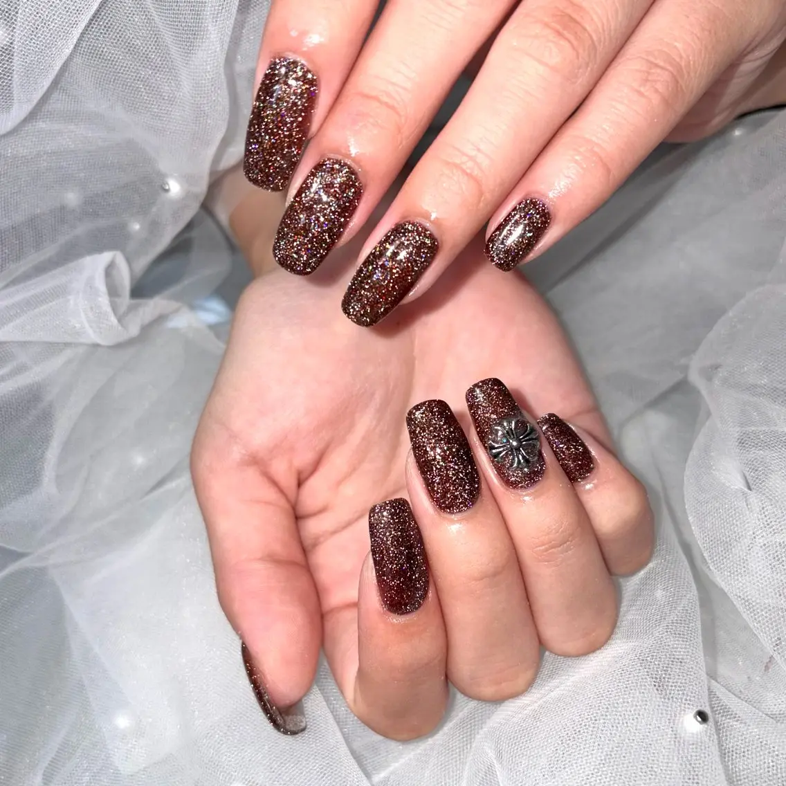 ネイル ブラウン 長さ出し フラッシュネイル ハンドネイル Nail Eyelash yのネイルデザイン